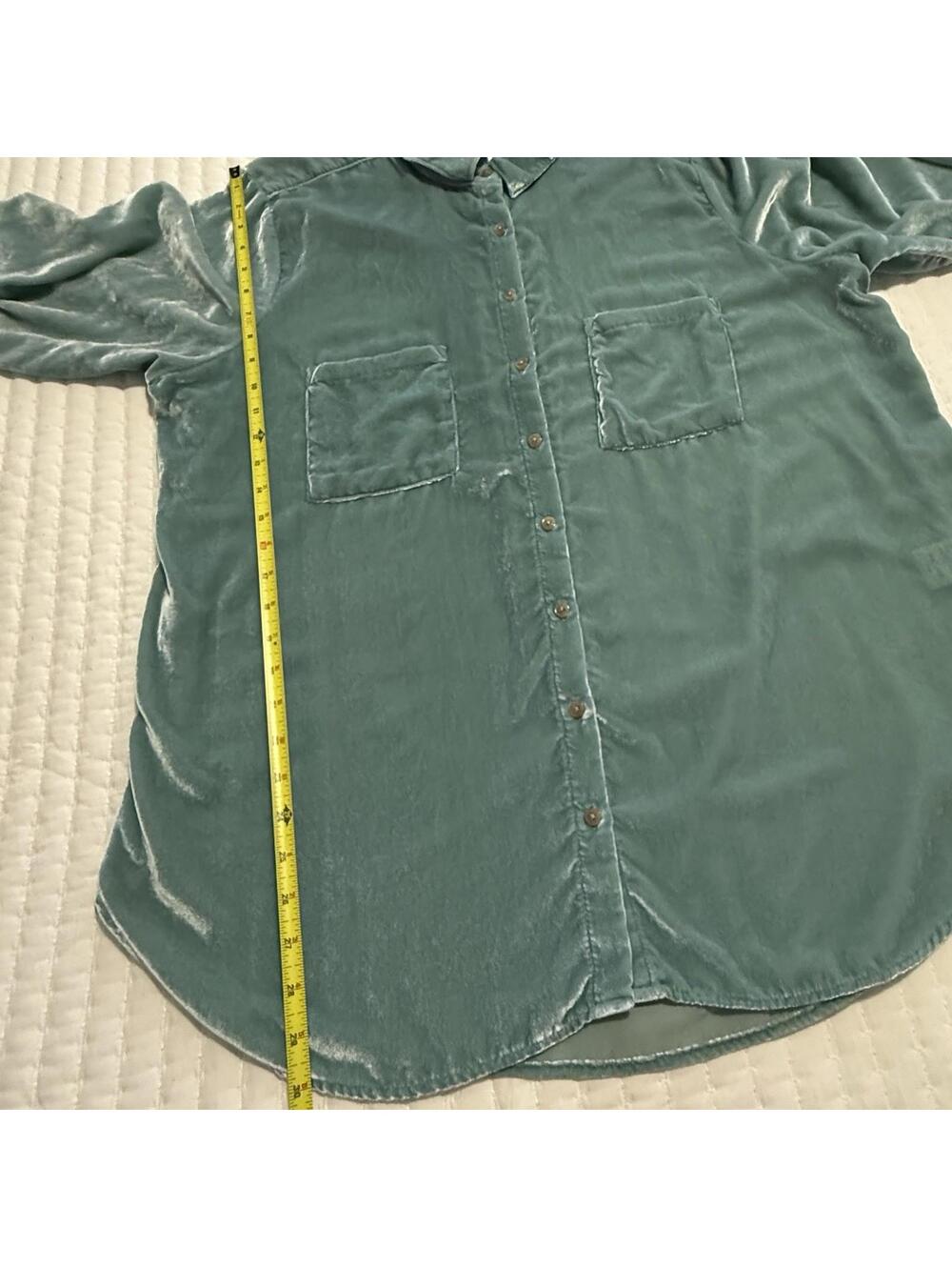 Anthropologie Pilcro Mara Relaxed Velvet Button Down Shirt Top Teal Blue Sz 20W - Picture 6 of 15